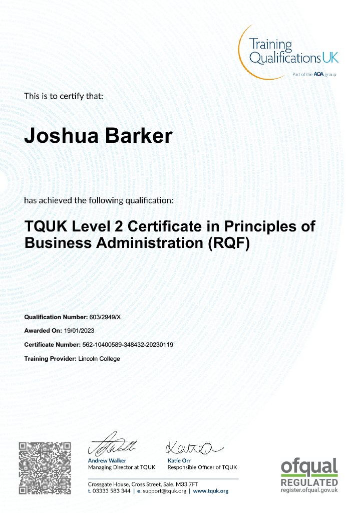 Business Admin Certificate